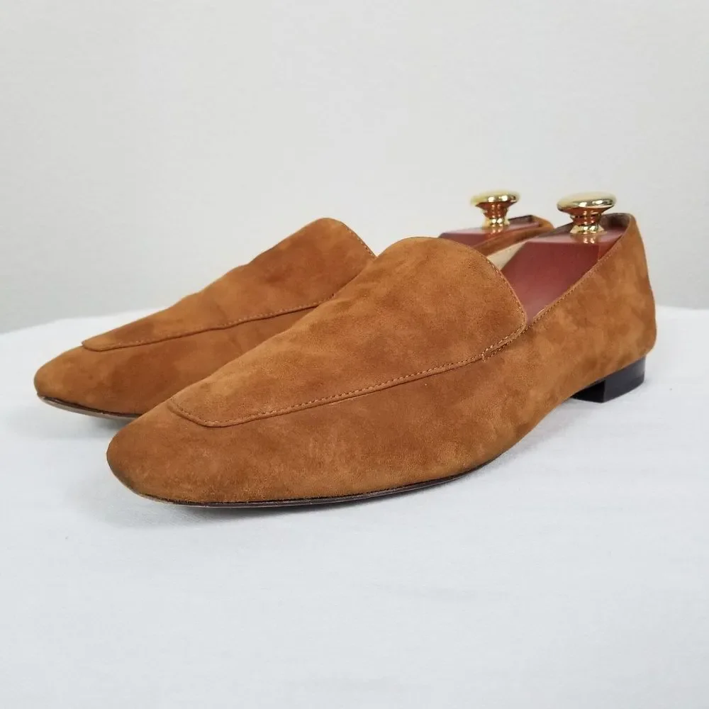 Reformation Brown Suede Quiet Luxury Minimalist Academia Bonnie Loafers Size 10 - Picture 1 of 12